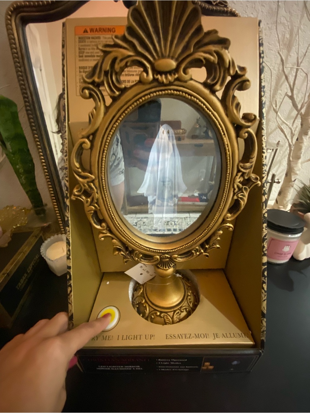 Christian Siriano Gold LED Lighted Vanity Mirror with Ornate Frame